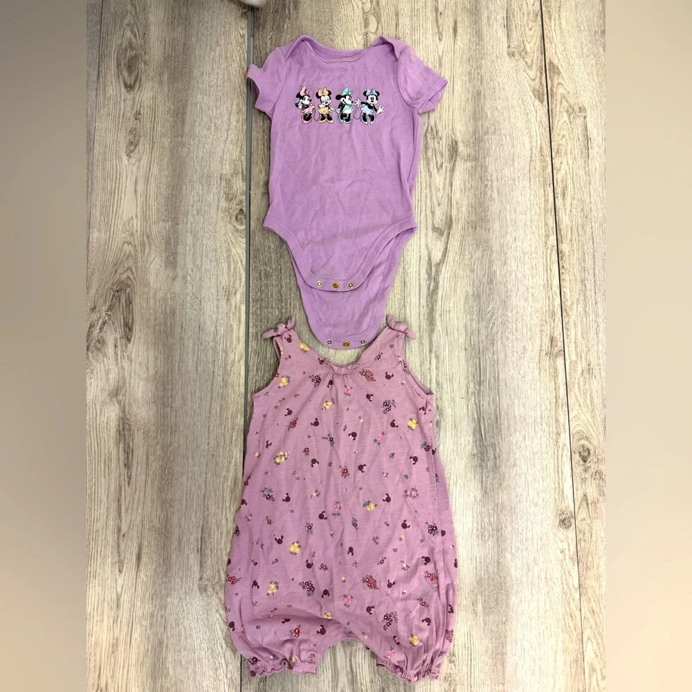 Disney and Jumping Beans Purple Baby Onesie and Floral Romper bundle